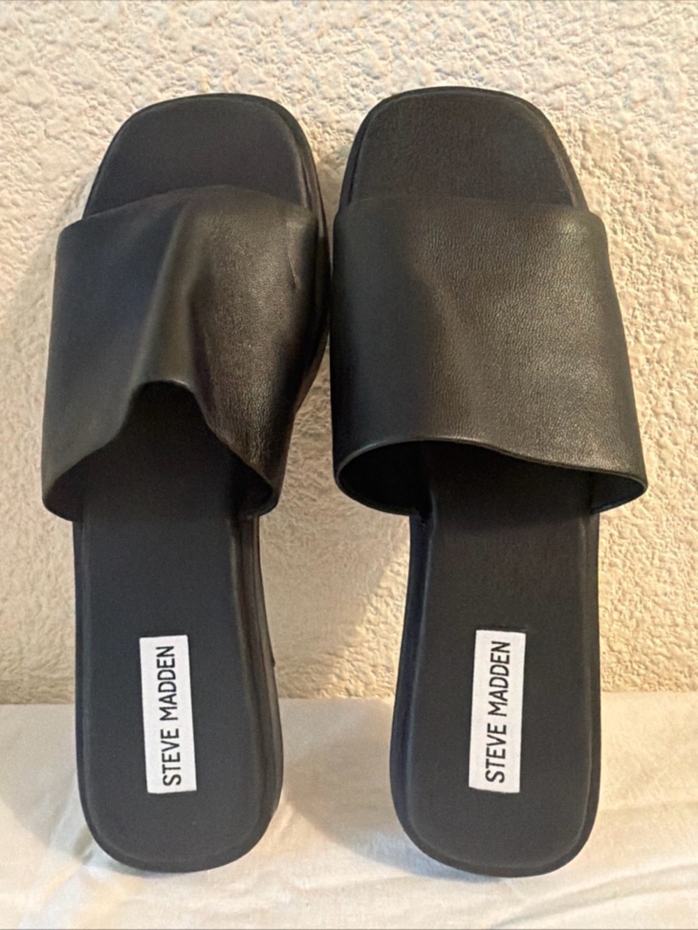Steve Madden Black Slide Sandals with Wide Leather Strap